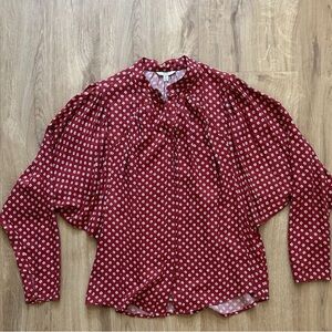 Joie Crimson Red Printed Button-Down Blouse